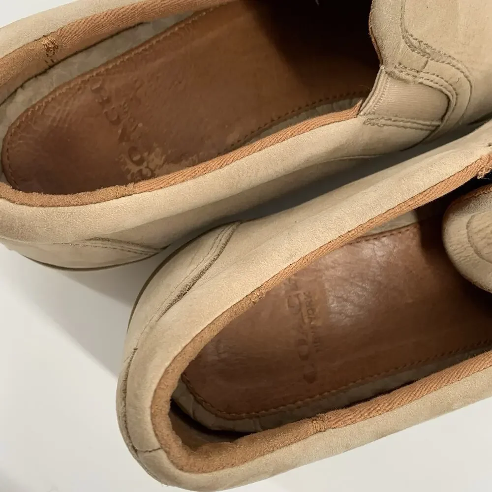 Coach Powers Slip On Suede Leather Casual Loafers Size 9 D Mens Cream Beige - Picture 6 of 9